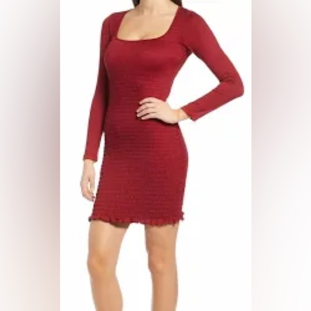 ROW A Nordstrom Women's Red Smocked Mini Dress Size M NWT Square Neck Bodycon